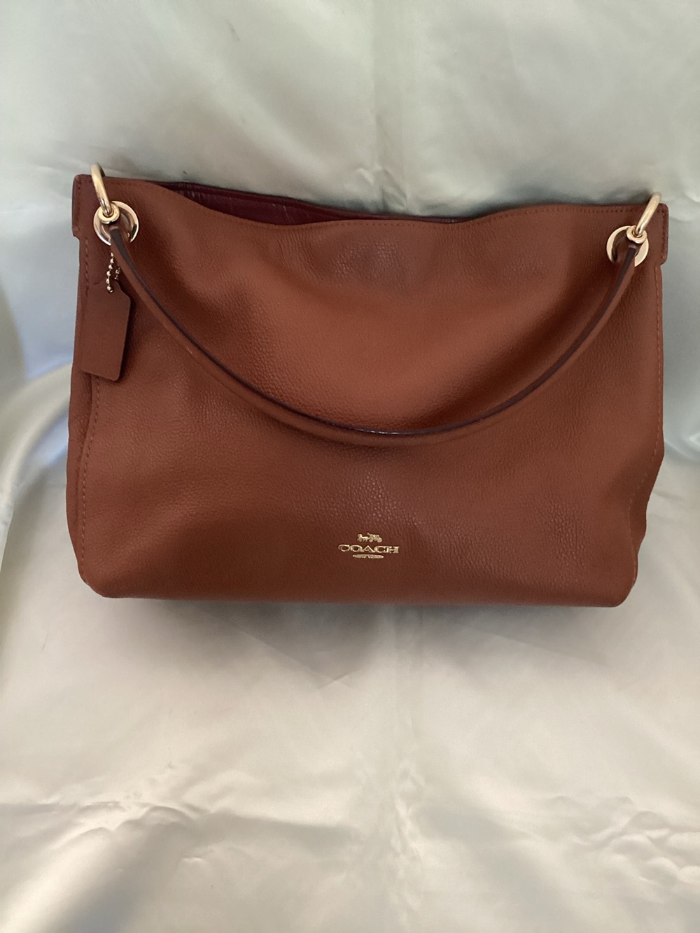 Coach Clarkson Hobo Pebbled Leather Shoulder Bag Cognac brown